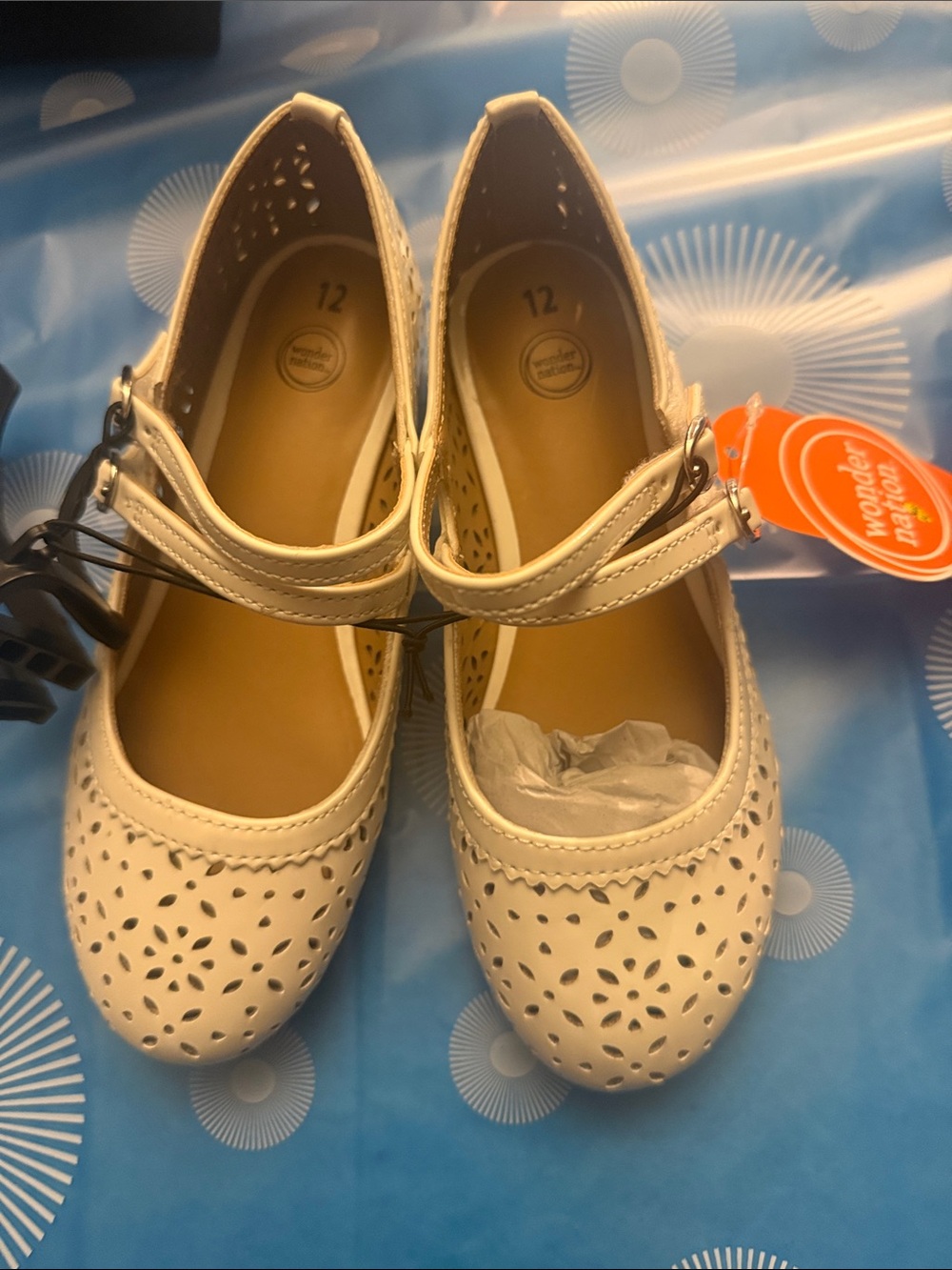 Wonder Nation  Cream Girls Mary Jane Dress Shoes with Floral Cutouts